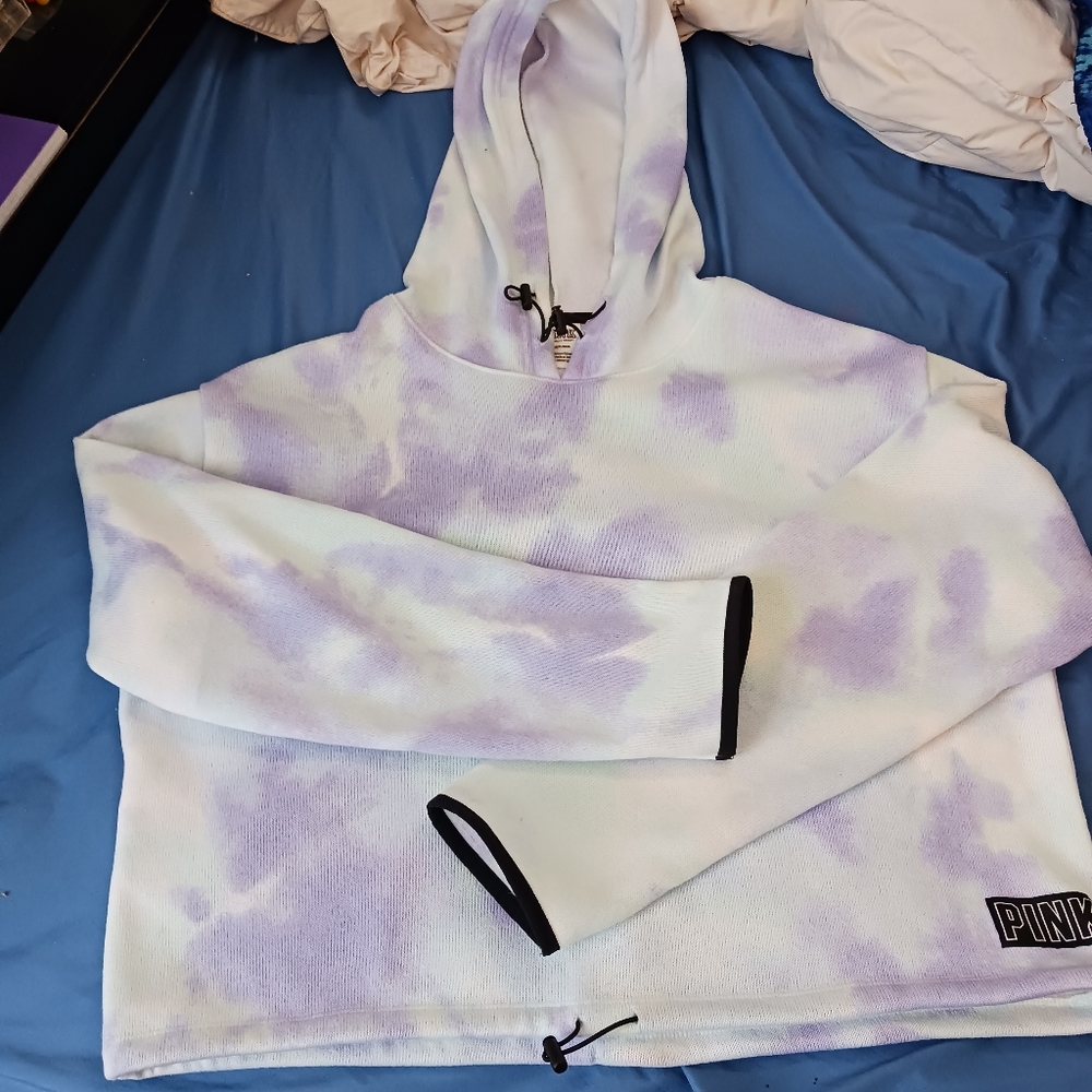 A tye dye cropped PINK hoodie size L.